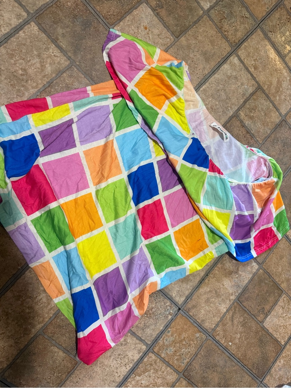Colorblock Grid Short-Sleeve Blouse - Multicolor